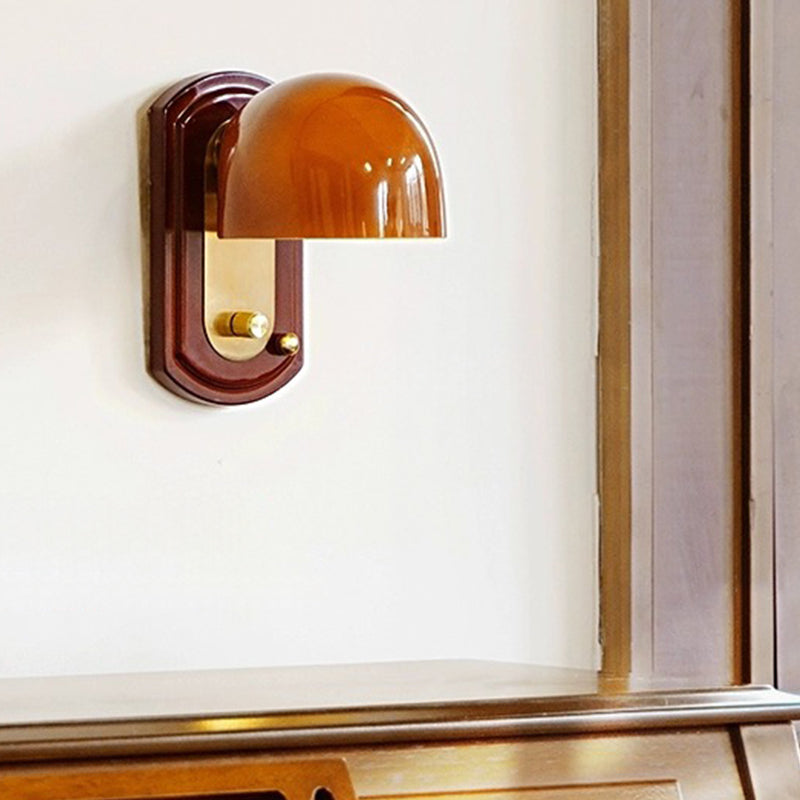 Nostalgic Doorbell Shape Wall Lamp With Caramel Brown Glass For Bedroom Cloister 3